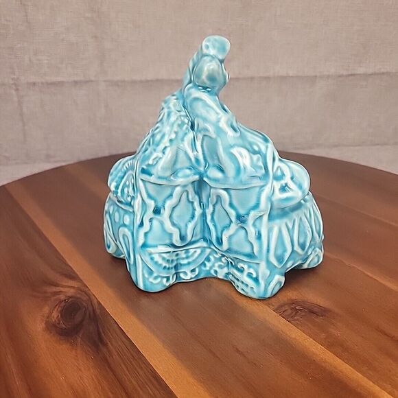 Ceramic Blue & White Decorative 2 Elephants‎ With Raised Trunks 6.5 " Figurine - Picture 1 of 9